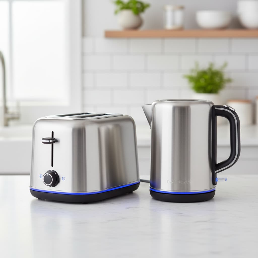 Tostadora y hervidor con acabado similar