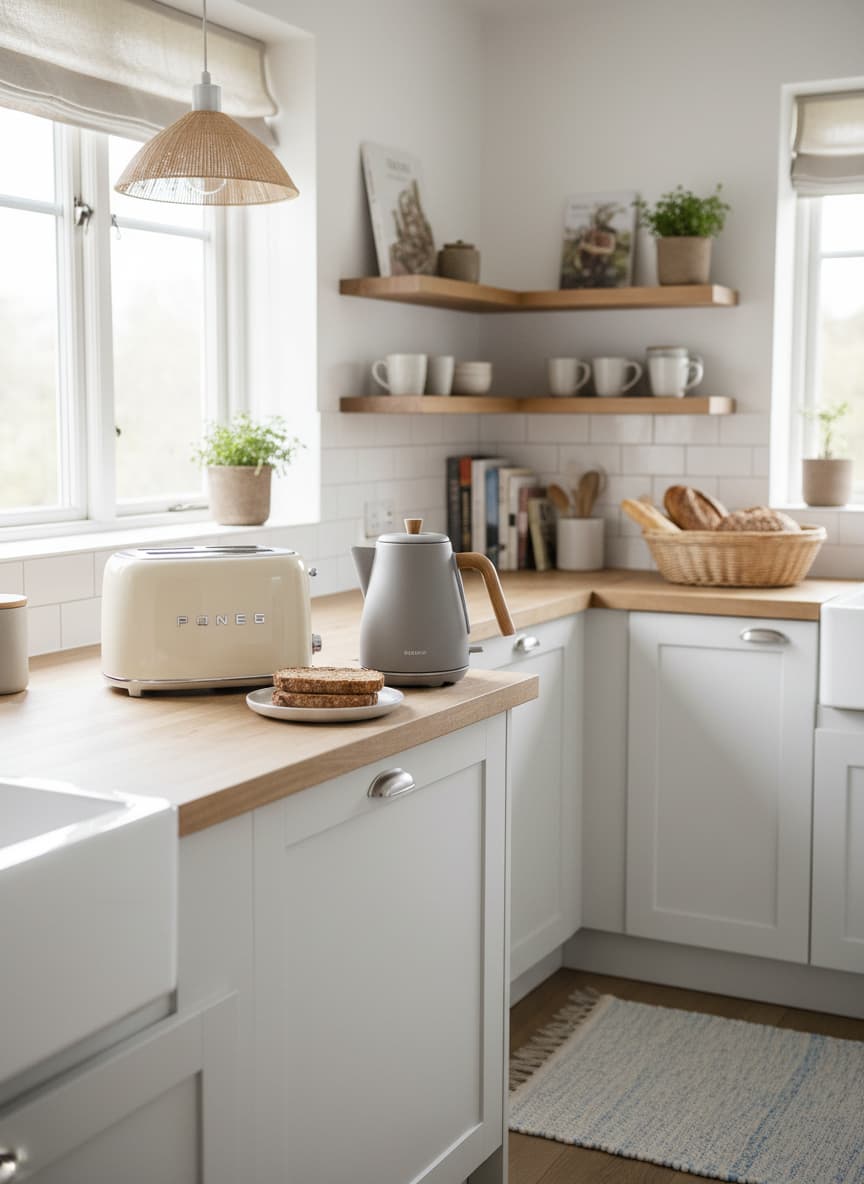 Tostadora y hervidor sobre encimera